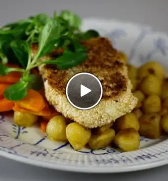 Visfilets in sesampaneer met krieltjes en wortelsalade