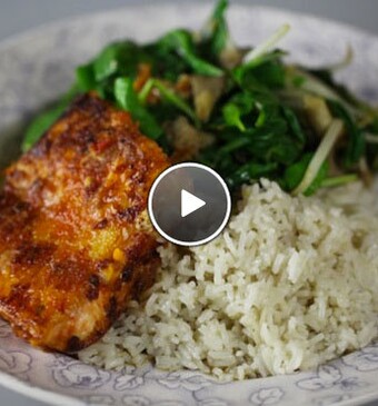 Spicy zeewolf met oosterse spinazie