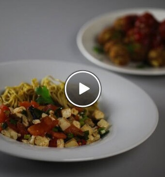 Tofu, tomaten en shii-takes