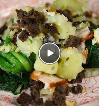 Gegratineerde Romeinse sla met geitenkaas