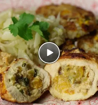 Gevulde kipfilet met rijstkoekjes