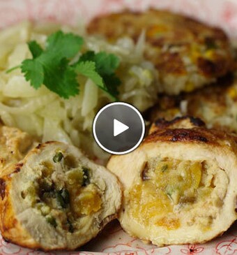 Gevulde kipfilet met rijstkoekjes