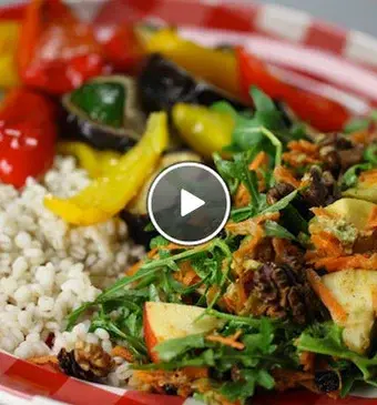 Vluggort met gegrilde groente en worteltaartsalade