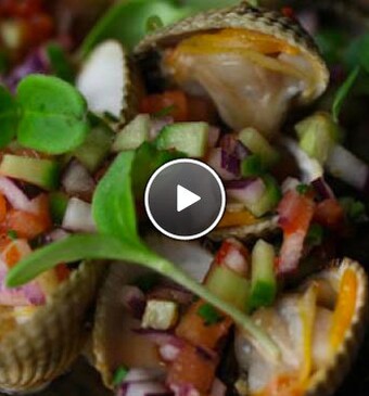 Gebakken schelpjes met Oosterse salsa