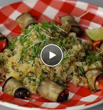 quinoa met gegrilde aubergine rolletjes