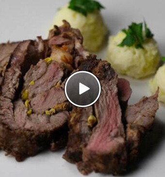 Matambre relleno en caldo, gekookt gevuld ribstuk & Yampuree met saffraan