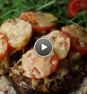 Gevulde aubergines met rijst