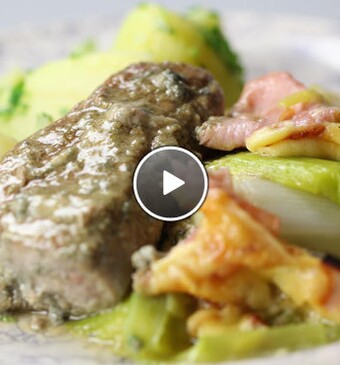 Gevulde varkenshaas met prei uit de oven