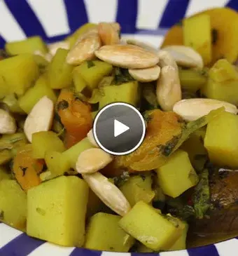 Tajine rundvlees met gedroogde abrikozen en amandelen (marrokaans stoofpotje)