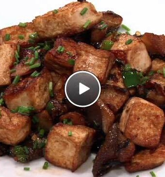 Tofu met bosui en shii-takes