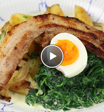 Spinazie met room, aardappels en speklapjes