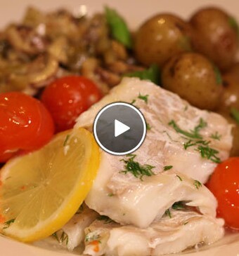 Kabeljauw uit de oven met champignonsaus