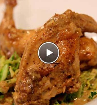 Konijnenbout met mosterdsaus en gestoofde savooiekool