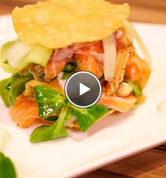 Salmon mariné met lavendel en gefrituurde wonton