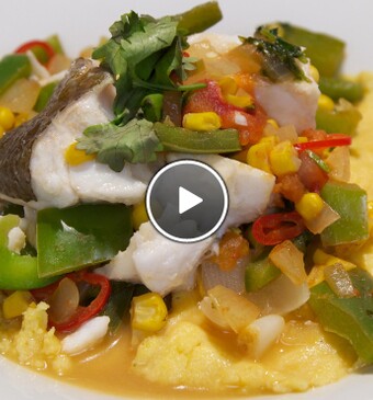 Harinapudding uit Peru met kabeljauw en groente