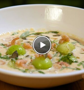 Koude meloensoep met garnalen