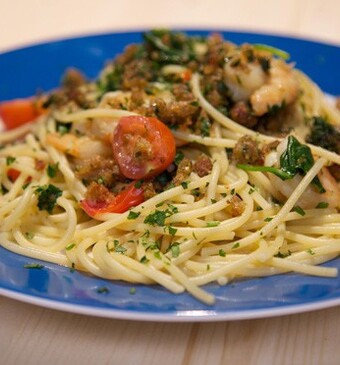 Spaghetti met jumbogarnalen