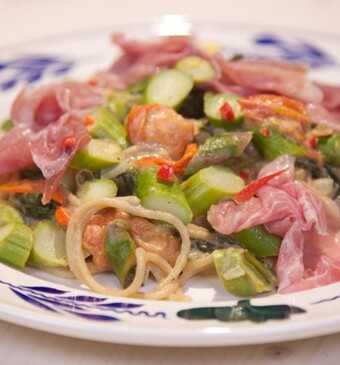 Pasta met cherrytomaatjes en parmaham