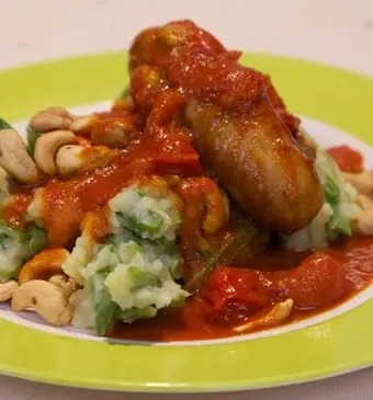 Snijbonenstamppot met cashewnoten
