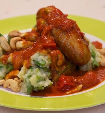 Snijbonenstamppot met cashewnoten