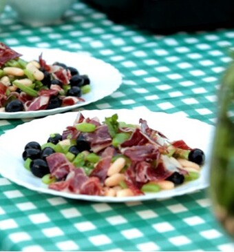 Bonensalade met Iberico ham
