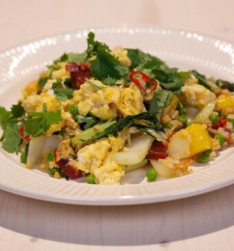 Gebakken chorizo-mangorijst