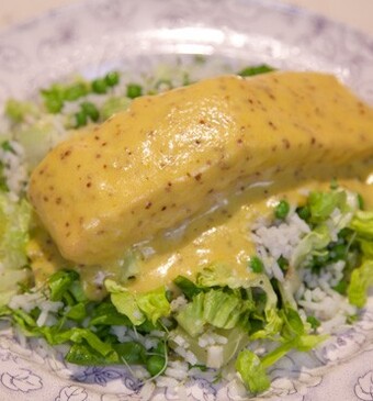 Abrikozen-mosterdzalm uit de oven