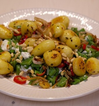 Snijbonen met feta en pittige krieltjes