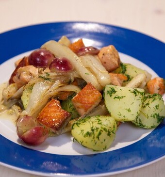 Gebakken druiven met zalm