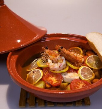 Vistajine met knoflookgamba’s en snelle rouille