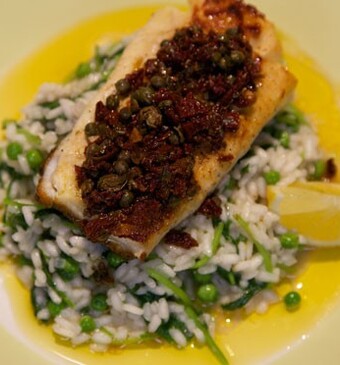 Raapstelenrisotto met frisse kabeljauw