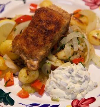 Claresse-schnitzel met dragon-aardappels