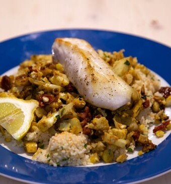 Bloemkool met couscous en heilbot