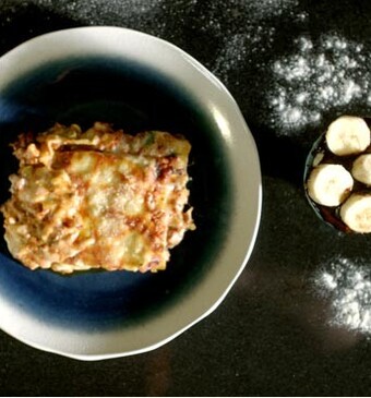 Lasagne en bittere chocolade en banaandessert