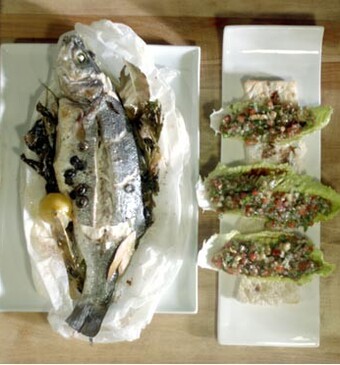 Zeebaars met basilicum en papillotte