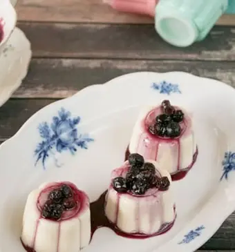 Griesmeelpudding met bosbessensaus