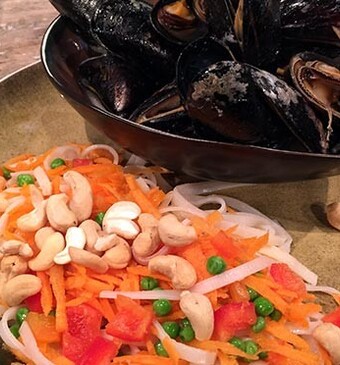 Thaise gewokte mosselen