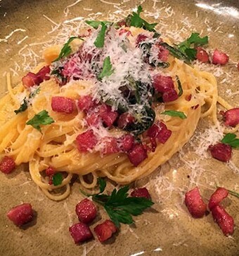 Linguine met pompoencarbonara