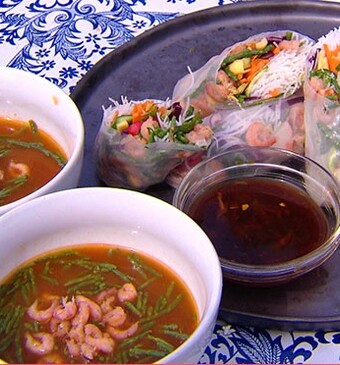 Hollandse garnalenbisque en spring rolls