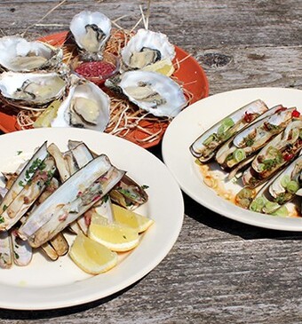 Gebarbecuede scheermesjes en oesters