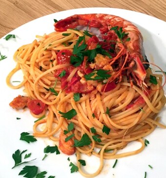 Gamberoni con linguine (gamba’s met linguine)