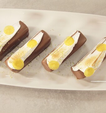 Caramel candy bar met Bretonse koek, citroen en meringue