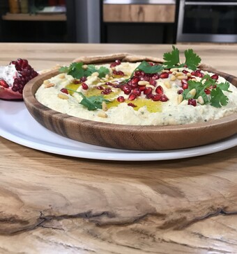 Flatbread met hummus en granaatappel