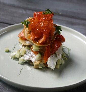 Blini’s met gemarineerde/gelakte zalm