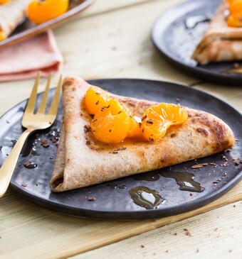 Gezonde crêpes suzette met mandarijn en pure chocolade 