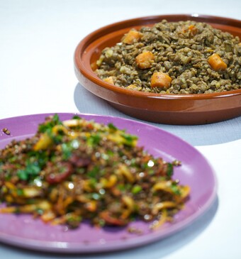 Marokkaanse linzenstoof met ras el hanout & Linzensalade met venkel en sucuk