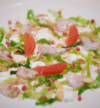 Ceviche van zeeduivel met grapefruit en granaatappel