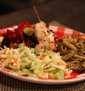 Pasta met walnoten pesto & gegrilde groente