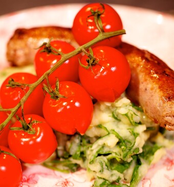 Rucolastamppot met gepofte knoflook