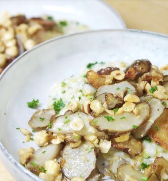 Winterse risotto met knapperige aardpeer